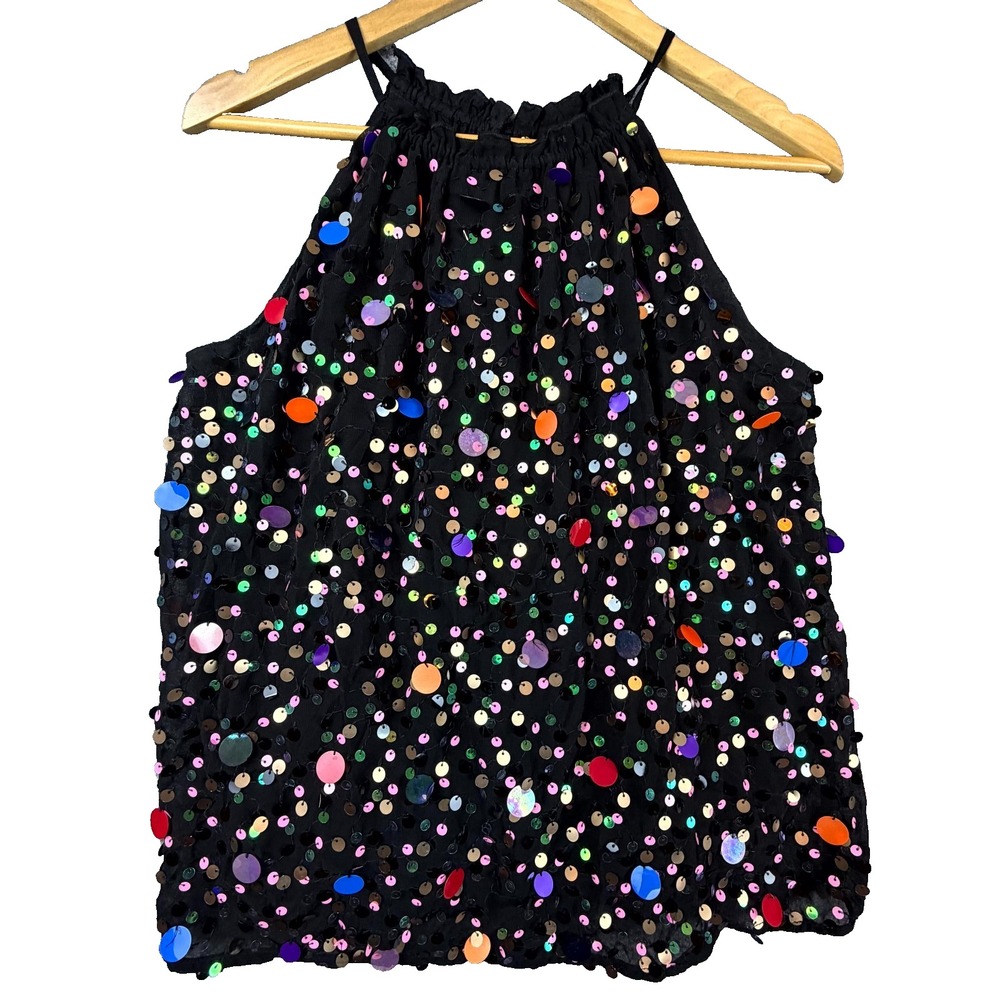 Moulinette Soeurs by Anthropologie Top Womens Small Black Paillette Sequin Party